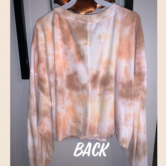 White/peach & Brown Tie Dye V-Neck Crop Top - Picture 7 of 13